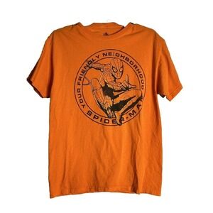 Disney‎ Marvel Spider-Man Orange Graphic T-Shirt Mens Size Medium Cotton Tee